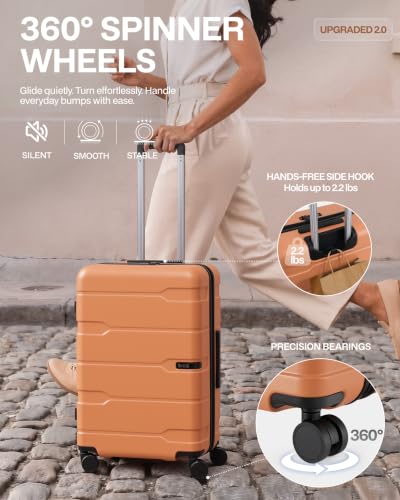 Coolife Medium Checked Luggage Hardside Suitcase with Spinner Wheels, 24in - color: Haze Mandarin2.0, size: Medium Checked(24in)