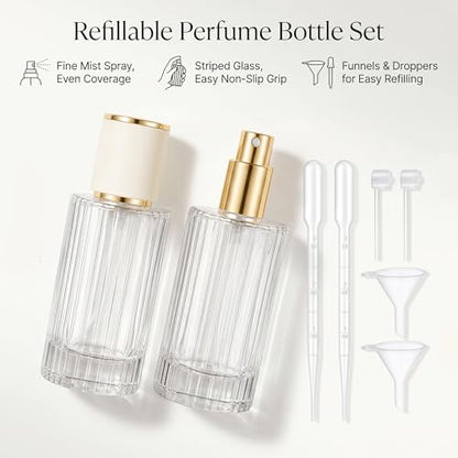 YU FENG 2 Pack 100ml Glass Perfume Spray Bottles, Gold Rim Atomizer - color: Ivory Cylinder