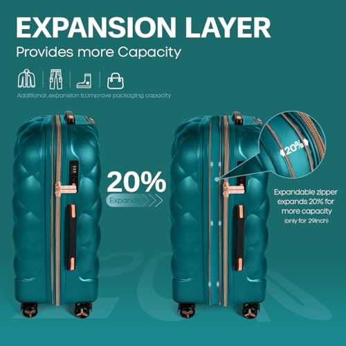 29" Luggae,Expandable,PC Hardshell Suitcases w/TSA LOCK - color: TEAL, size: 29 inch Single Piece