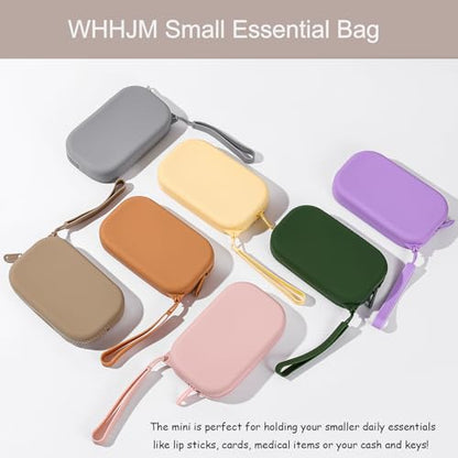 Small Silicone Multifunctional Essential Bag Portable Travel Makeup Bag for Women Men Cards Cash Bag Zipper Pouch (Light Brown) - color: Light Brown