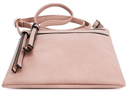 DELUXITY Crossbody Purse Bag Shoulder Bag Multi Pocket Zipper Purse - color: Blush