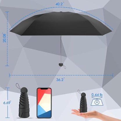 Mini Travel Umbrella, UPF 50+ Compact Fits in Purse - color: Pure Black
