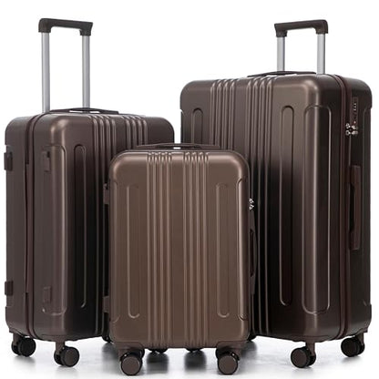 Hardshell Luggage Sets, Lightweight Stripes Suitcases with Spinner Wheels, Brown-222 - color: Brown-222, size: 20/24/28 Inch