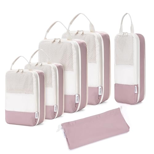 Narwey Compression Packing Cubes for Travel, Cute Luggage Organizer Bags - color: Dusty Rose