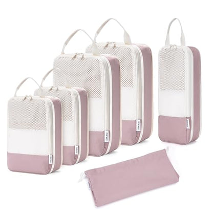 Narwey Compression Packing Cubes for Travel, Cute Luggage Organizer Bags - color: Dusty Rose