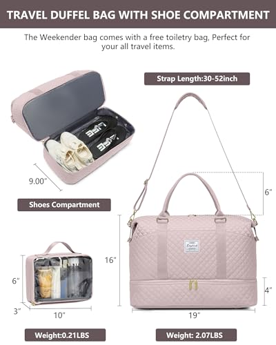 Travel Weekender Duffle Bag for Women: Overnight Bags with Shoe Compartment - color: Antiquewhite, size: Large