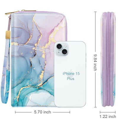 Family Passport Holder Wallet RFID Blocking Document Organizer - color: Gradient Marble