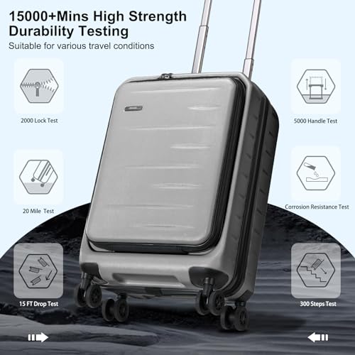 CENSIEN 20 Inch Carry On Luggage 22×14×9 Airline Approved with Front Pocket - color: Gray, size: 20 Inch
