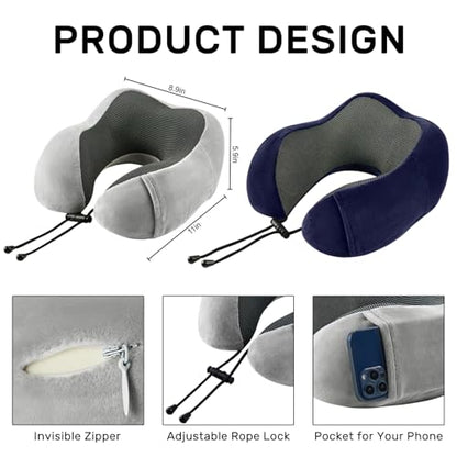 urnexttour Neck Pillow Airplane Travel Pillow 2 Pack Grey and Blue - color: Grey&blue