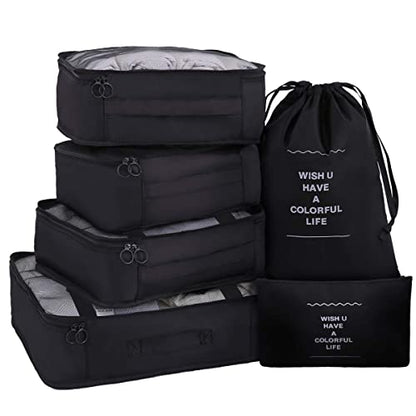 Luggage Packing Organizers Packing Cubes Set for Travel (black 6pc) - color: black 6pc