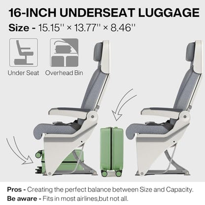 mixi Underseat Carry on Luggage 16 Inch Hardshell PC Suitcase with Spinner Wheels TSA Lock for Travel, Avocado Green - color: Avocado Green TSA2, size: 16-inch