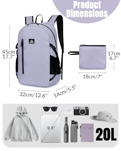 여성용 남성용 나일론 접이식 하이킹 백팩, 20L 경량 방수 휴대용 데이팩, 반사 스트립 포함, 일상 야외 스포츠 여행, 퍼플 - color: 퍼플.