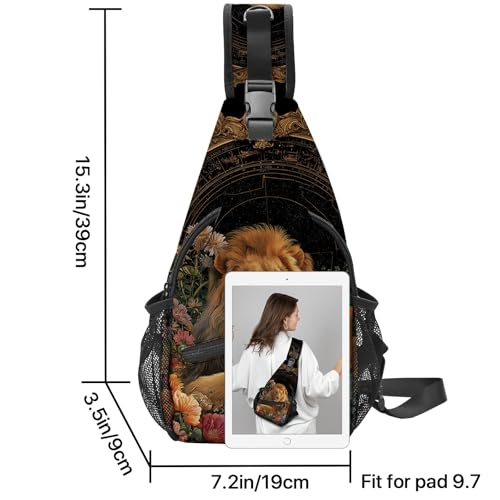 Yrebyou Lion Sling Bag for Women Lightweight Crossbody Backpack with Adjustable Strap Casual Daypack Roomy Capacity Breathable for Travel Work Daily Use - color: Gold