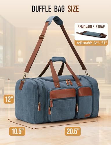 Canvas Duffle Bag for Travel 50L Expandable, Navy Blue - color: Navy Blue, size: Large 50 L