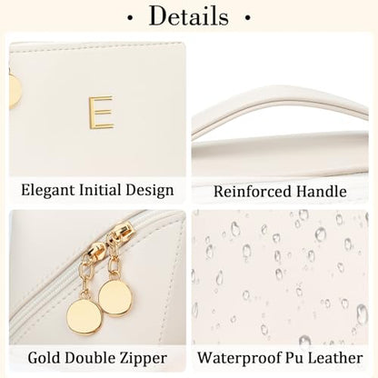 Gifts for Women Bridesmaid Initial Makeup Bag - color: MediumBeige, style: E