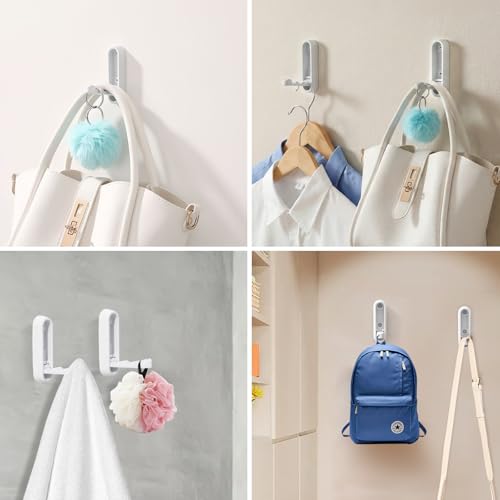 Dntorx Folding Wall Hooks, 2 Pack, White, Zinc Alloy, Heavy Duty Coat Hooks - color: White, size: 2 Pcs