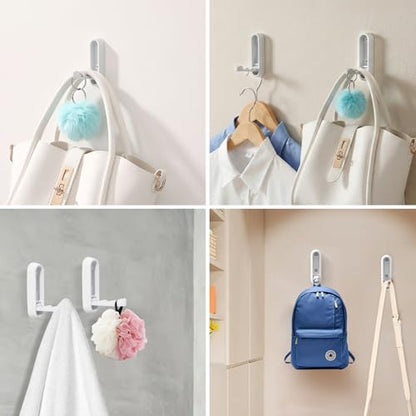 Dntorx Folding Wall Hooks, 2 Pack, White, Zinc Alloy, Heavy Duty Coat Hooks - color: White, size: 2 Pcs