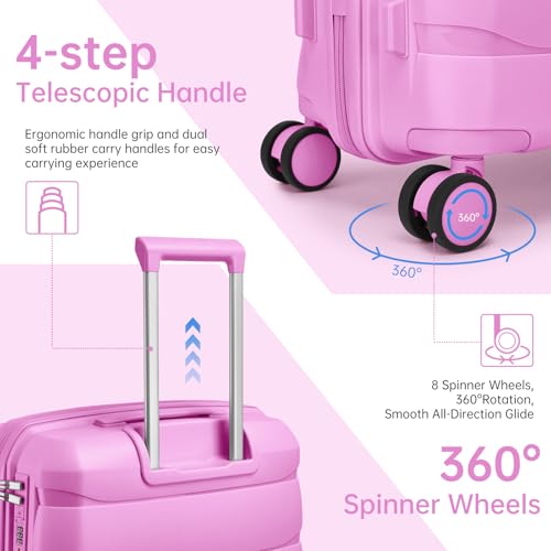 Luggage Sets 5 Pieces, Suitcase Set with Wheels, Suitcases for Women - color: Hot Pink-5pcs, style: 5 Piece Set (Backpack)