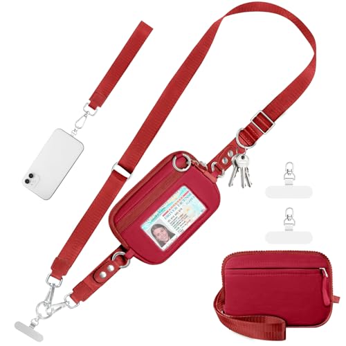 Tiostep Clip and Go Strap for Phone with Wallet Crossbody Phone Lanyard Adjustable and Detachable RFID Wristlet Wallet (Red, Medium) - color: Red, size: Medium