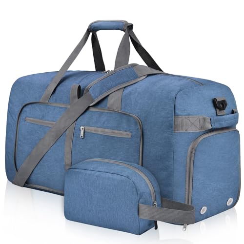Felipe Varela Foldable Duffle Bag for Travel Weekend Overnight Gym Camping - color: D Blue, size: 65L
