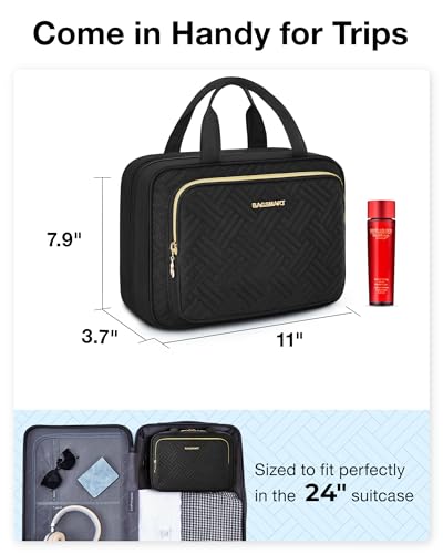 BAGSMART Hanging Travel Toiletry Organizer - Cosmetic Bag for Full Sized Toiletries, Basic-Black