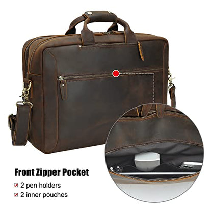 TIDING Full Grain Leather Convertible Briefcase Backpack for Men - color: Dark Brown