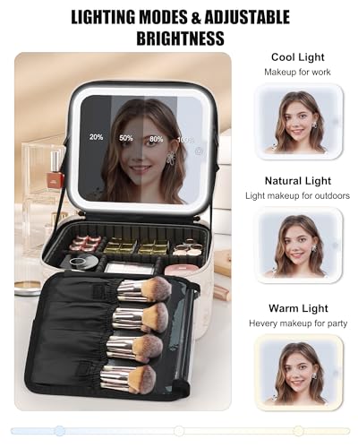 Relavel Travel Makeup Bag with LED Mirror, Lily Flower - color: 03-Lily Flower, size: 1-Small