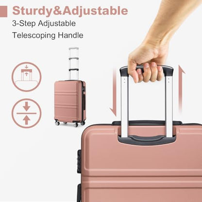 Kono 4 Piece Luggage Sets Expandable(only 28") with Spinner Wheels TSA Lock - color: Nude/Rose Pink, size: 4-piece Set (12/20/24/28)