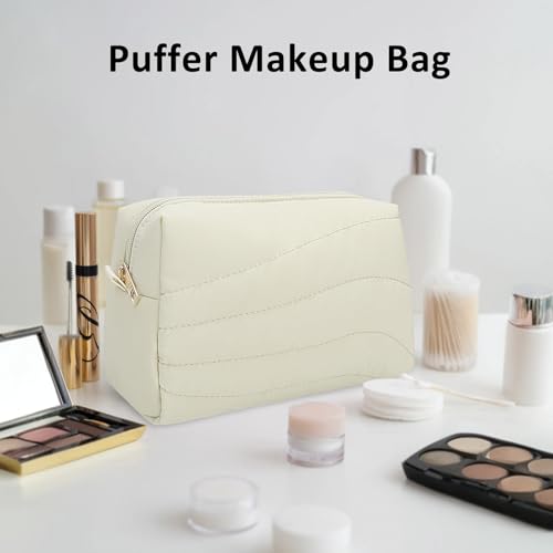 Small Makeup Bag for Purse, Quilted Travel Cosmetic Bag - color: A- Beige