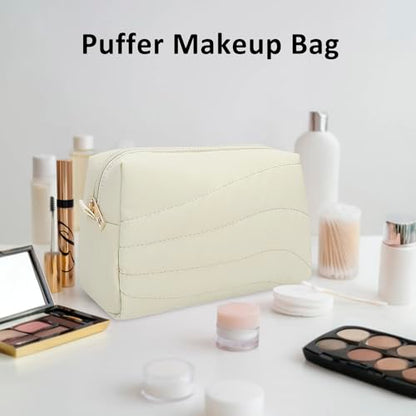 Small Makeup Bag for Purse, Quilted Travel Cosmetic Bag - color: A- Beige