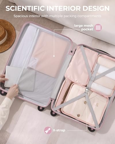 LONG VACATION Luggage Sets, 3 Piece, Durable Suitcase with Spinner Wheels - color: Pink, size: 3 Piece Set (20in/24in/28in)