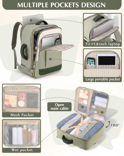 ZOMFELT Personal Item Travel Bag 18x14x8 Expandable 40L-45L Travel Backpack