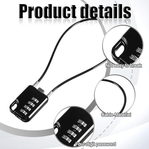 2 PCS Compact Design Resettable 4-Digit Combination Padlock with 12 Inches Long Cable, Small Cable Locks with Combination Durable Stainless Steel Cables Combo Lock Multipurpose Lock for Suitcase, Gym