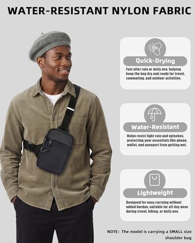Peicees Sling Bag for Men Small Crossbody Bag Anti Theft Pack, Small Black - size: Small