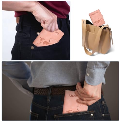 Passport Holder Cover Wallet Case RFID Blocking Card Slot Travel Essentials - color: Pink