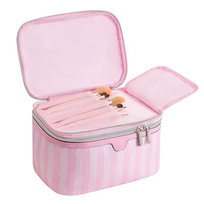 RSRSLEII Waterproof Large Striped Double Layer Travel Makeup Bag(1Top Open) - color: 01Top Open
