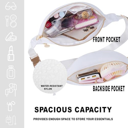 Fanny Pack Travel Waist Belt Nylon Crossbody Bag for Women (White) - color: White