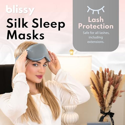 Blissy Silk Sleep Mask - 100% Mulberry 22-Momme - Grey - Profile - color: Grey