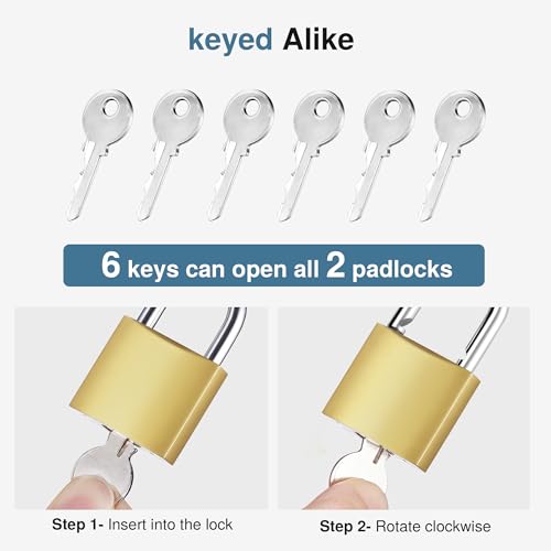 Puroma 2 Keyed Padlocks 32mm 6 Keys, 0.86" School Gym Locker Lock Luggage