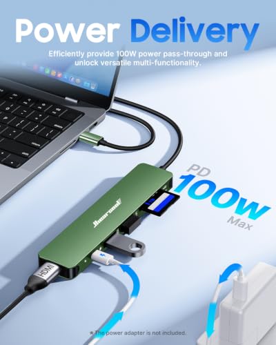Hiearcool 7-in-1 USB C Hub, USB C Dongle Compatible for MacBook, Green - color: Green