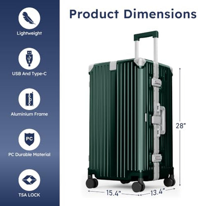 ALPHA CAMP Trunk Luggage 26 Inch with Aluminum Frame Zipperless Suitcase - color: Green, size: 26 Inch
