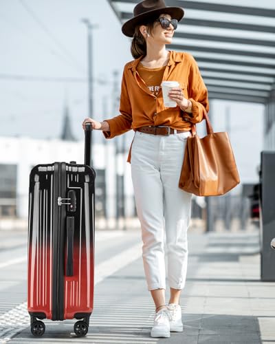 Carry On Luggage 22x14x9 Airline Approved, Suitcases with Wheels - color: Orange, size: S(carry-on-20")