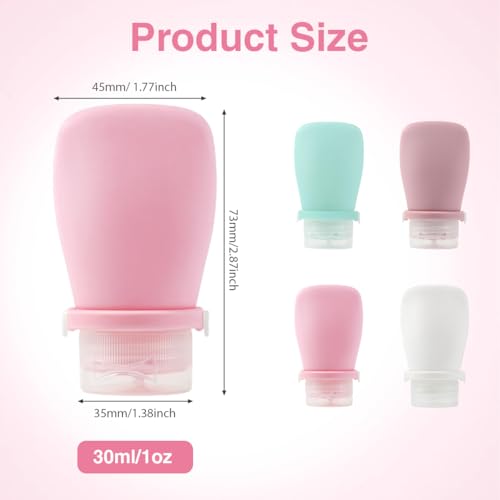 4 Pack 30ML/1OZ Colorful Silicone Travel Bottles with Locking Lid Refillable Leak-Proof Squeeze Bottle Cosmetic Storage Containers Vials for Lotion Toiletries
