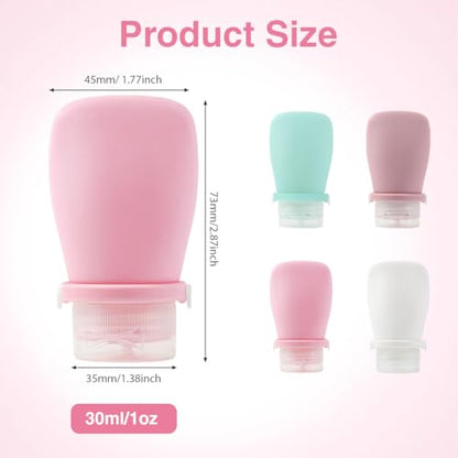 4 Pack 30ML/1OZ Colorful Silicone Travel Bottles with Locking Lid Refillable Leak-Proof Squeeze Bottle Cosmetic Storage Containers Vials for Lotion Toiletries