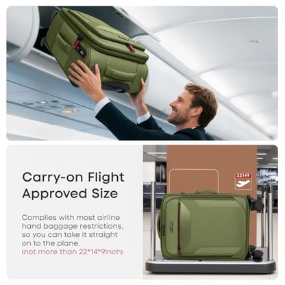 22'' Upright Spinner Softshell Suitcase w/Spinner Wheels - color: Green, size: Carry-On 22 inch