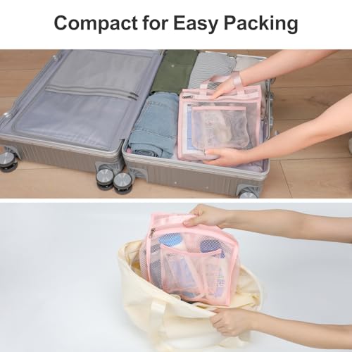 Small Mesh Shower Caddy Portable - Zipper Gym Shower Bag for Travel, Pink - color: Pink with Zipper