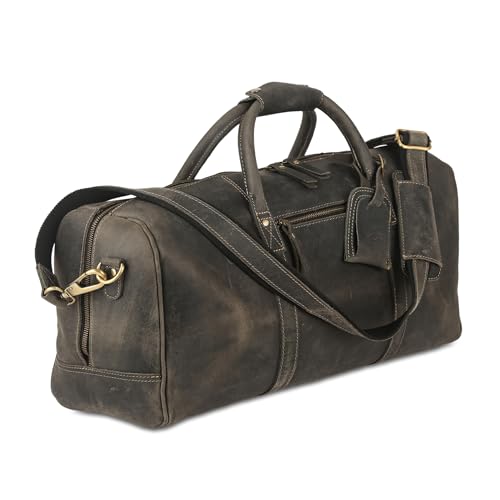 KomalC Leather Travel Duffle Bag, Cabin Carry-On for Men & Women - style: Charcoal Black
