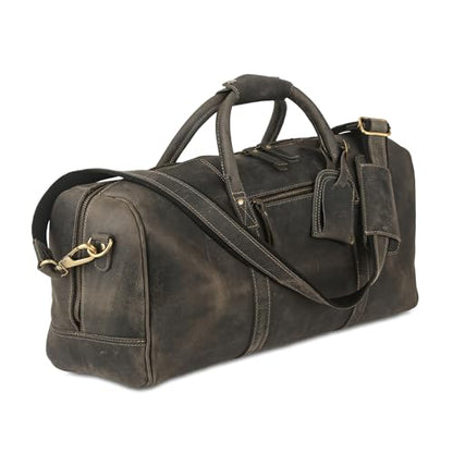 KomalC Leather Travel Duffle Bag, Cabin Carry-On for Men & Women - style: Charcoal Black
