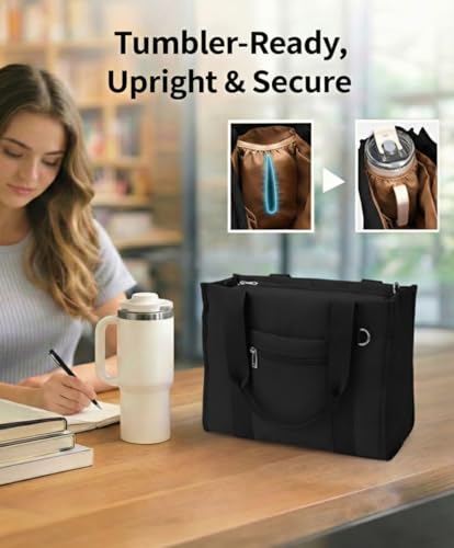 Work Tote Bag for Women, Lightweight Puffer Tote Crossbody with Zipper - color: Black