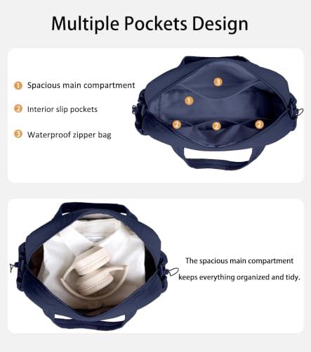 Lightweight Travel Duffle Bag for Women, Quilted Puffy Weekender with Wet Pocket for Gym, Overnight, Personal Item Carry On, Navy Blue - color: Navy Blue